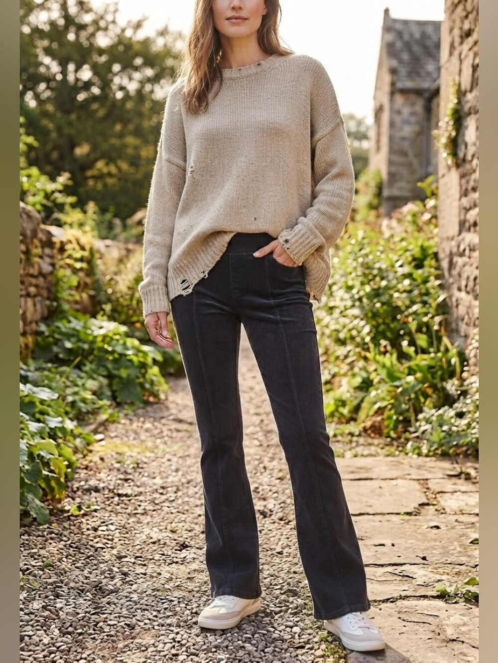 aerie Navy Corduroy Flare Pull-On Leggings